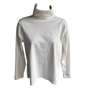 Lands End Women White Long Sleeve Cotton Turtleneck Top Petite S 6-8 RN 62830